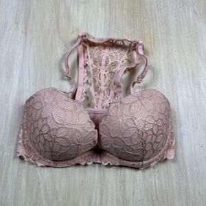 PINK Victoria's Secret Delicate Floral Lace Date Underwire Racerback Bra 32DD
